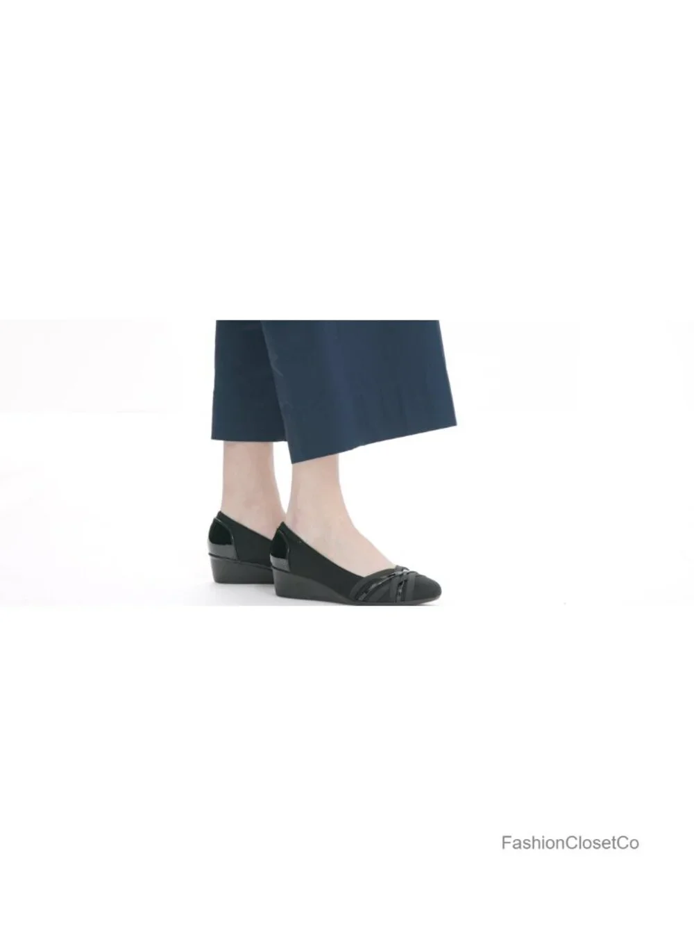Womens Cushioned Ballet Wedge Heels Woven Upper Slip On Low Top Fall